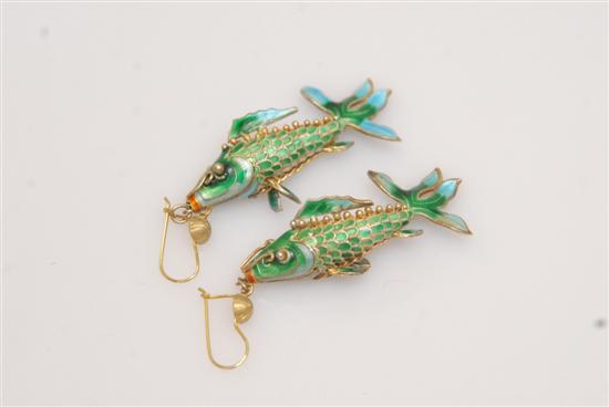 Appraisal: PAIR ENAMELED EARRINGS Fish form