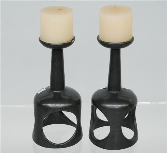 Appraisal: MODERN CERAMIC CANDLE STANDS Black glaze H