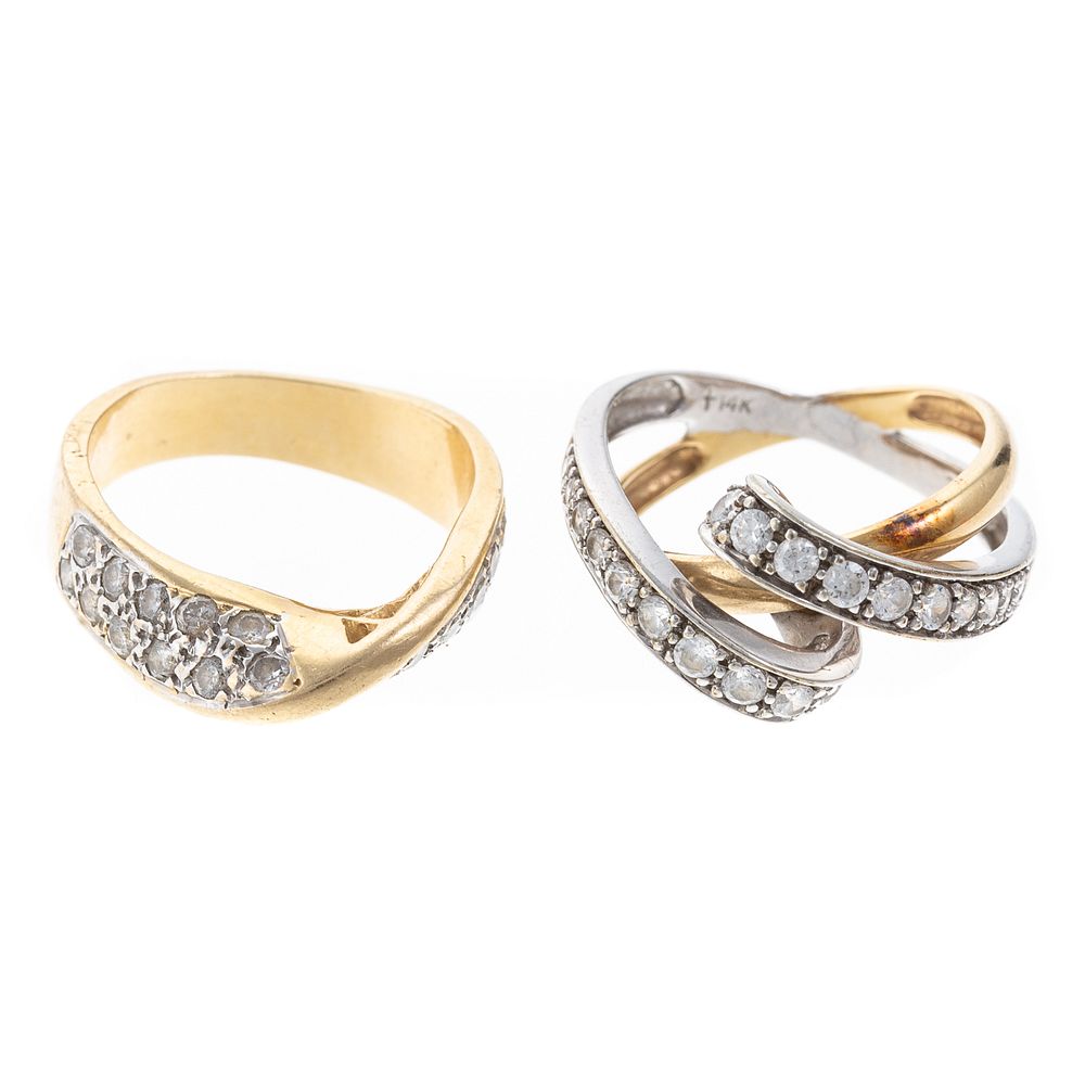 Appraisal: A Pair of Contemporary Diamond Ribbon Rings in K K