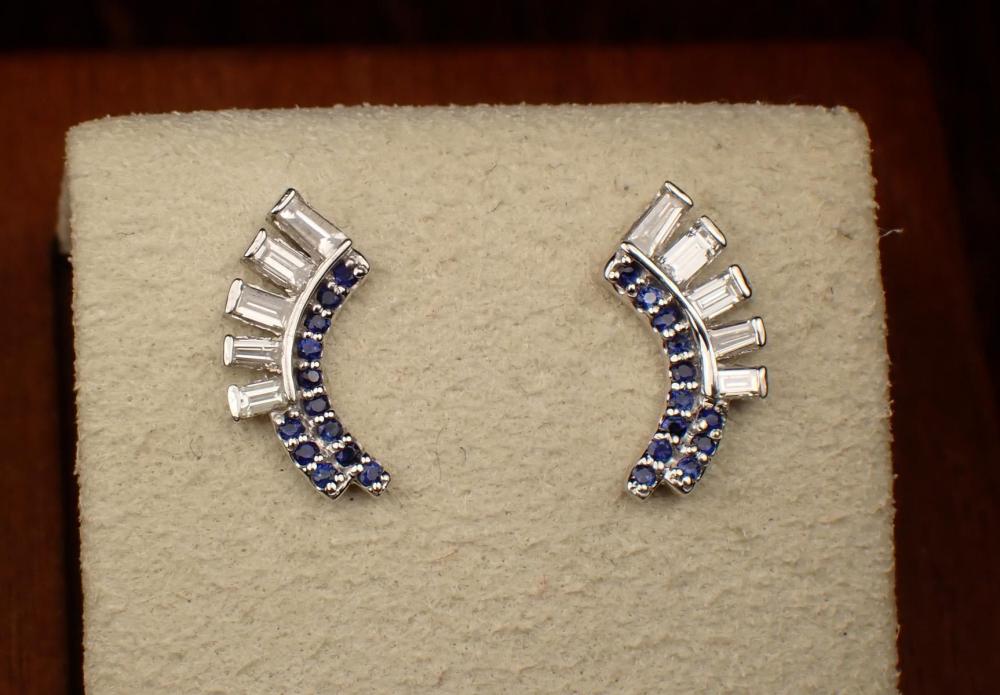 Appraisal: PAIR OF DIAMOND SAPPHIRE AND WHITE GOLD STUD EARRINGS each