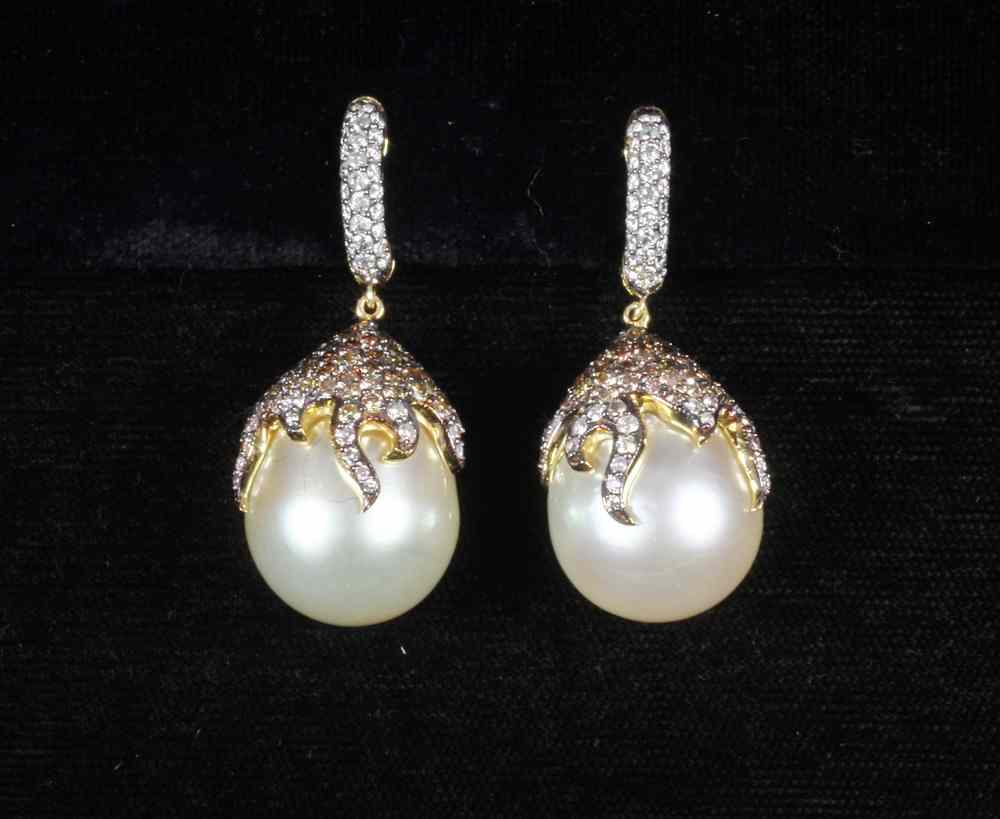 Appraisal: EARRINGS - One Pair of K Gold South Sea Pearl