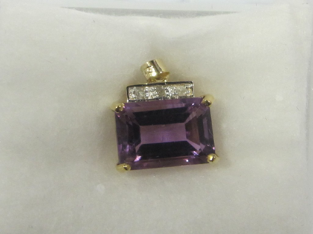 Appraisal: Nine carat gold mounted amethyst and diamond set pendant with