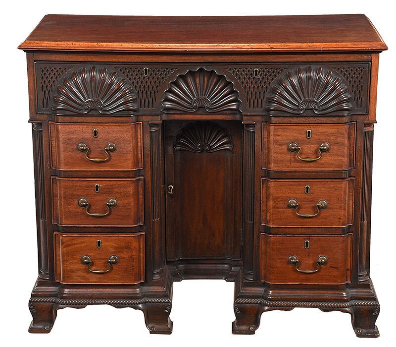 Appraisal: Very Fine Chippendale Style Block and Shell Bureau late th