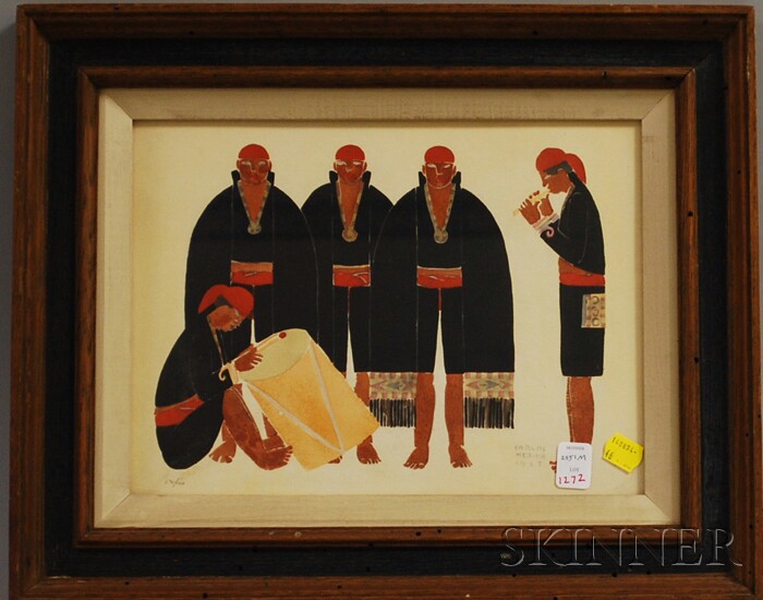 Appraisal: Carlos Merina Block Print number dated framed sight size x