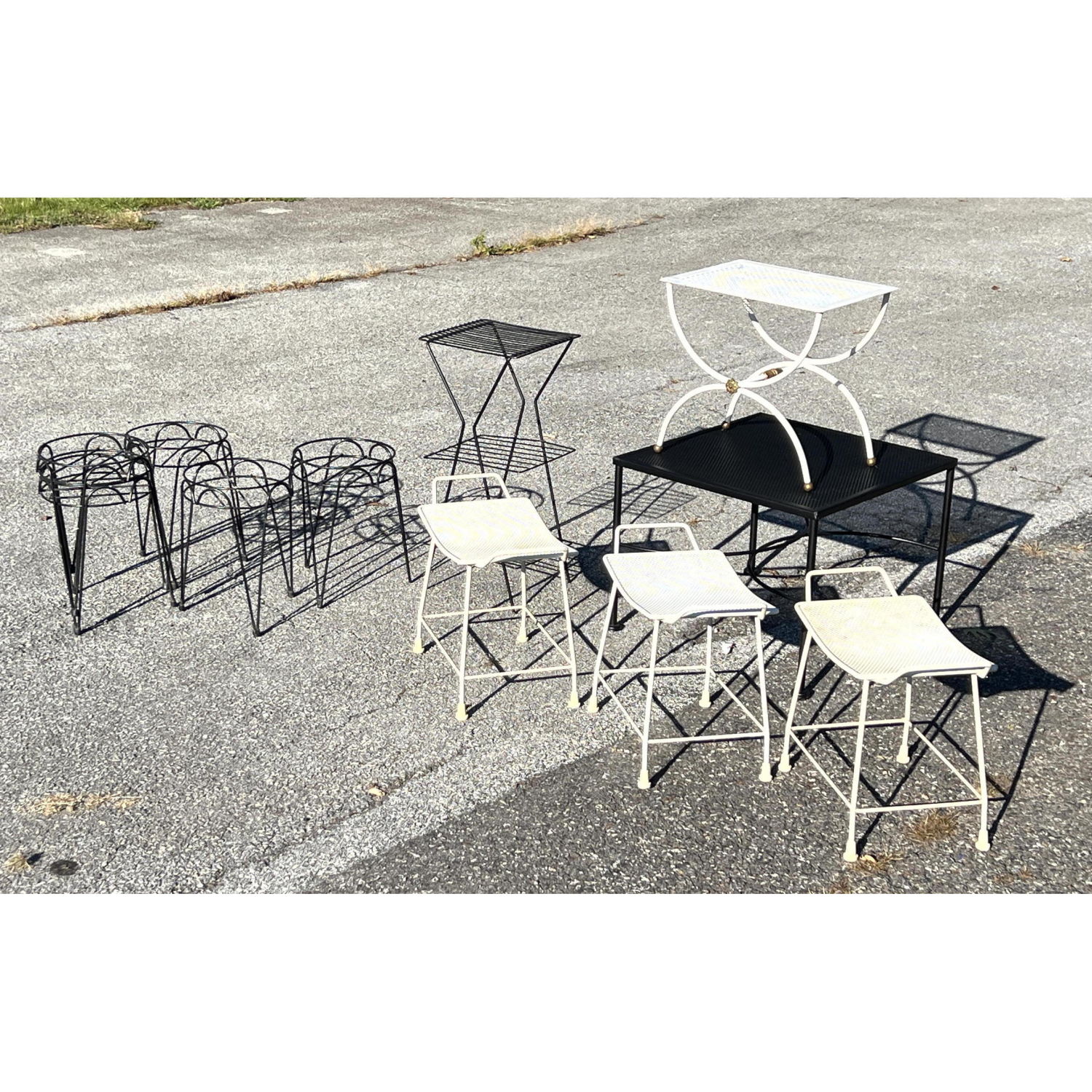 Appraisal: pc Outdoor Metal Furniture Lot Plant Stands Benches Tables Dimensions