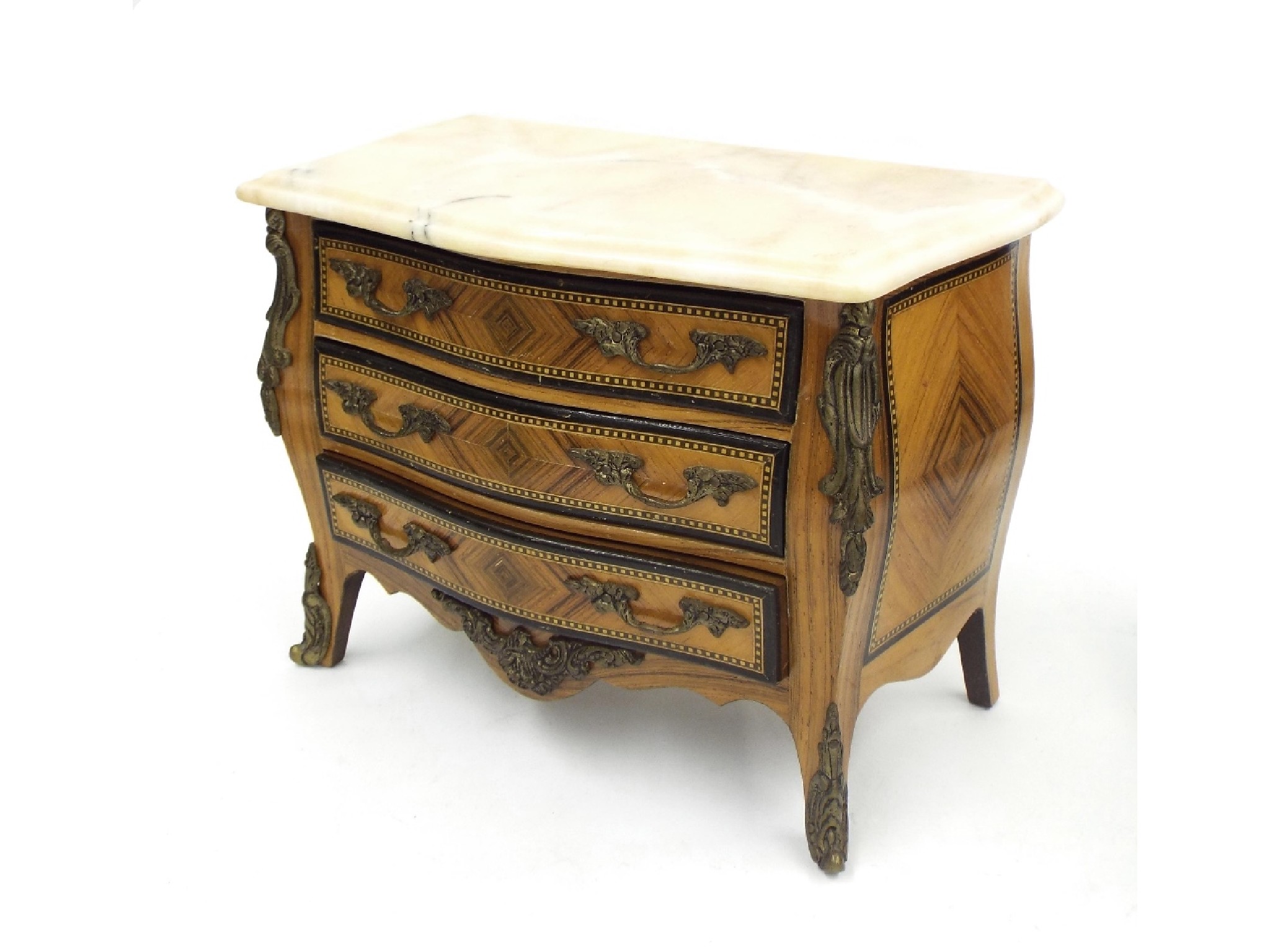 Appraisal: Apprentice kingwood and ormolu serpentine commode chest with marble top