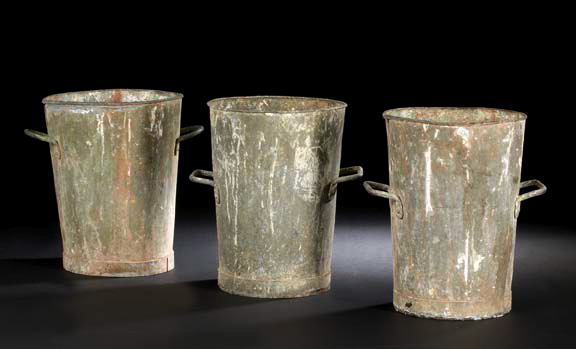 Appraisal: Trio of French Galvanized Metal Flower Vendor's Display Buckets second