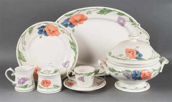 Appraisal: Villeroy Boch floral decorated china -piece partial dinner service in