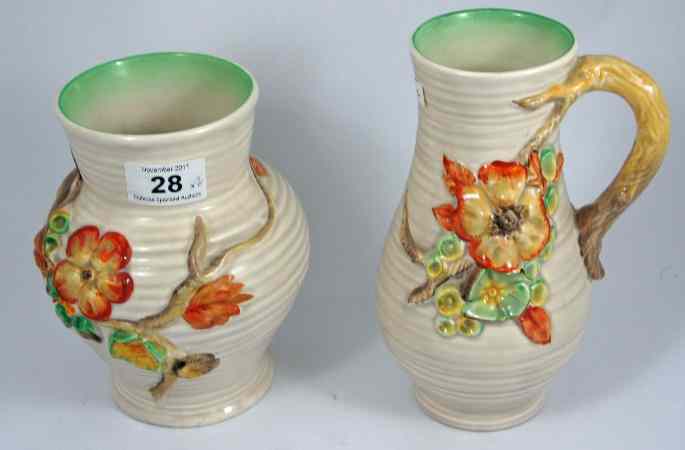 Appraisal: ClariceCliff Embossed Vase with Orange and Green Flowers cm and