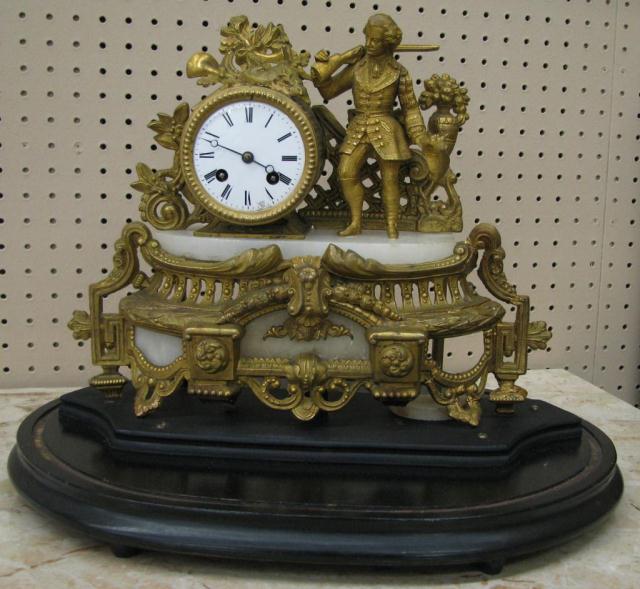 Appraisal: Gilt Metal and Alabaster Figural Shelf Clock with hunting motif