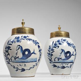 Appraisal: Pair of Blue and White Delft Snuff Jars th century