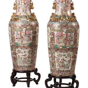 Appraisal: A Pair of Famille Rose Porcelain Floor Vases th Century