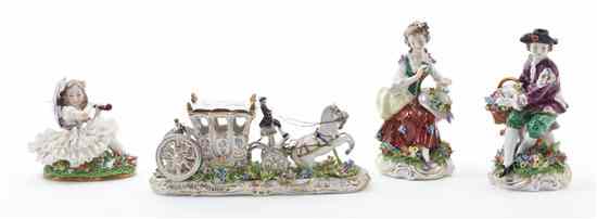 Appraisal: Four German Porcelain Figural Groups comprising a gentleman with a