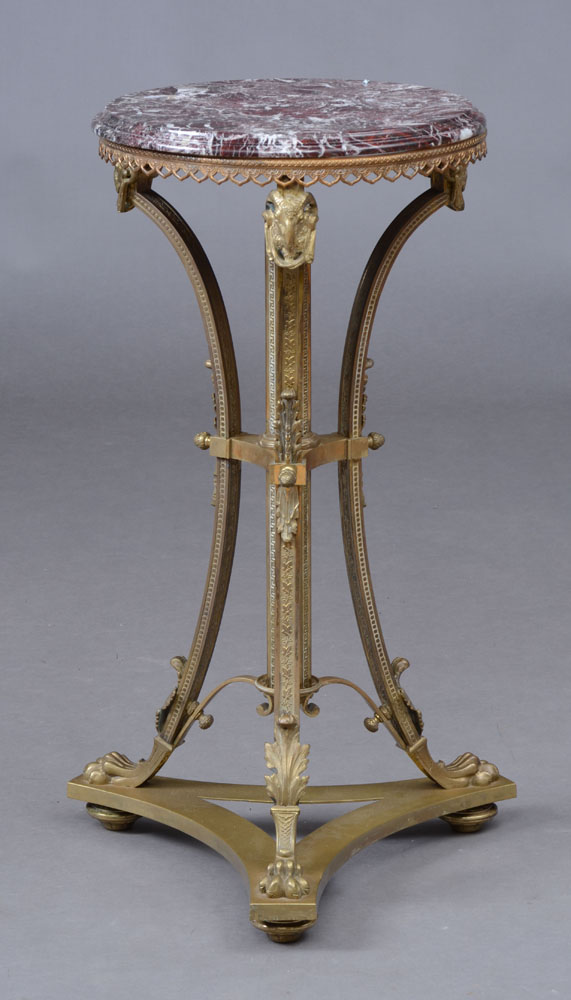 Appraisal: LOUIS XVI STYLE GILT-BRONZE GU RIDON WITH VEINED MARBLE TOP