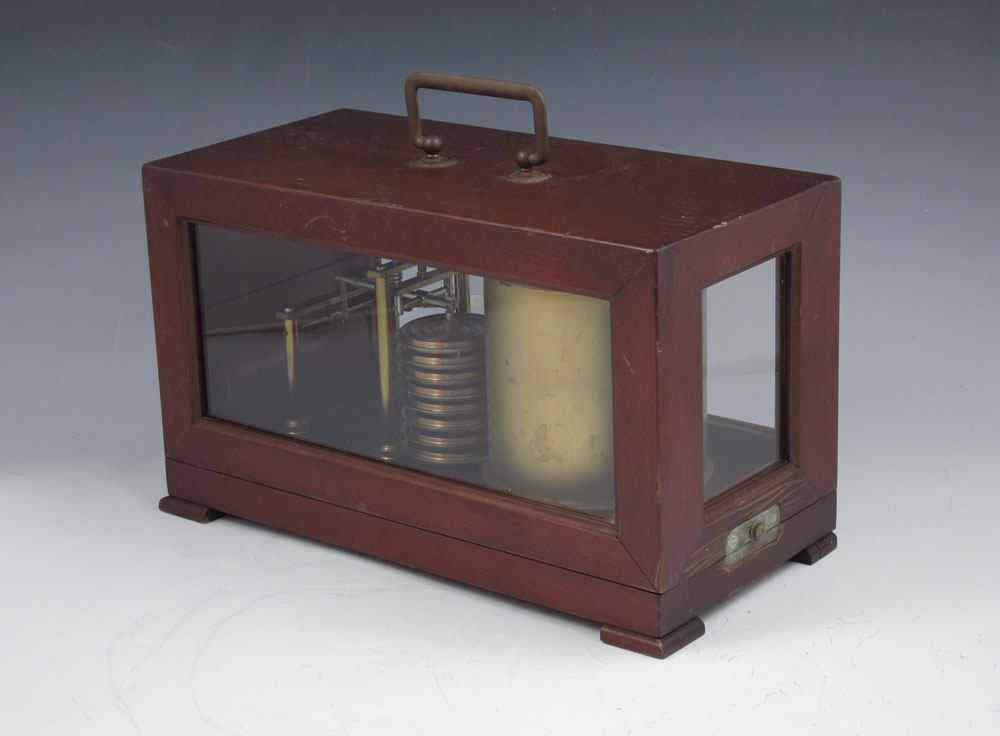 Appraisal: CASED RECORDING BAROMETER Early th century cased recording desk top