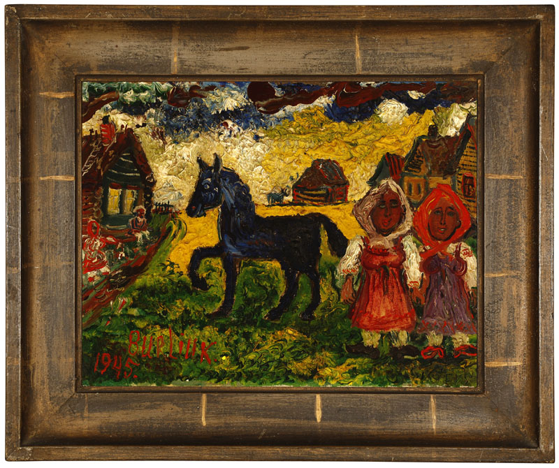 Appraisal: David Burliuk - Two farm girls with black horse Oil