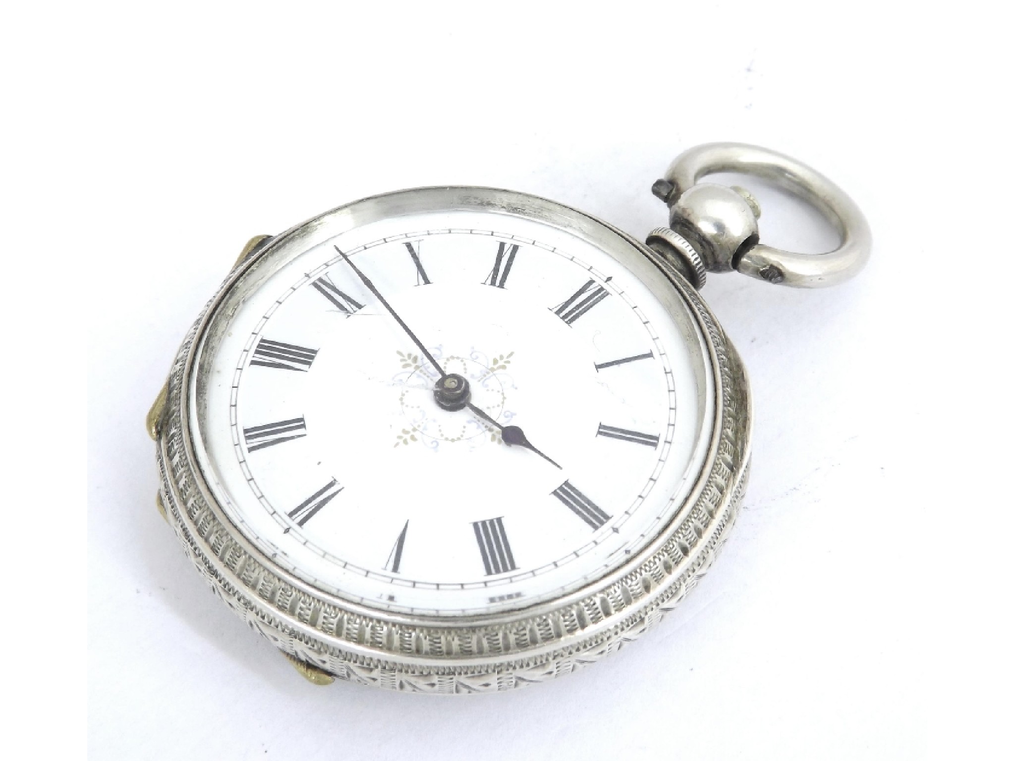 Appraisal: Swiss cylinder fob watch with a foliate engraved and engine