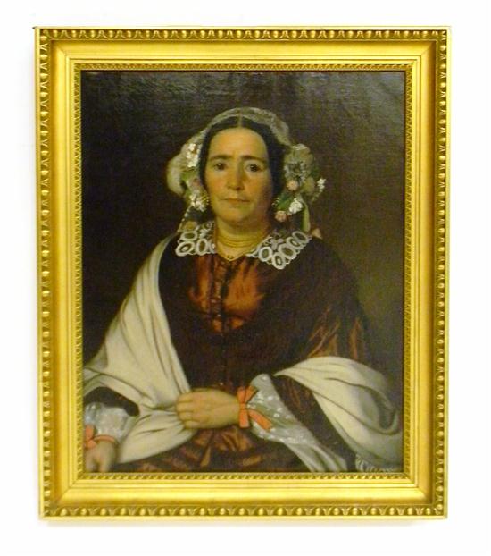 Appraisal: Portrait of seated Victorian matron with black hair bedecked with