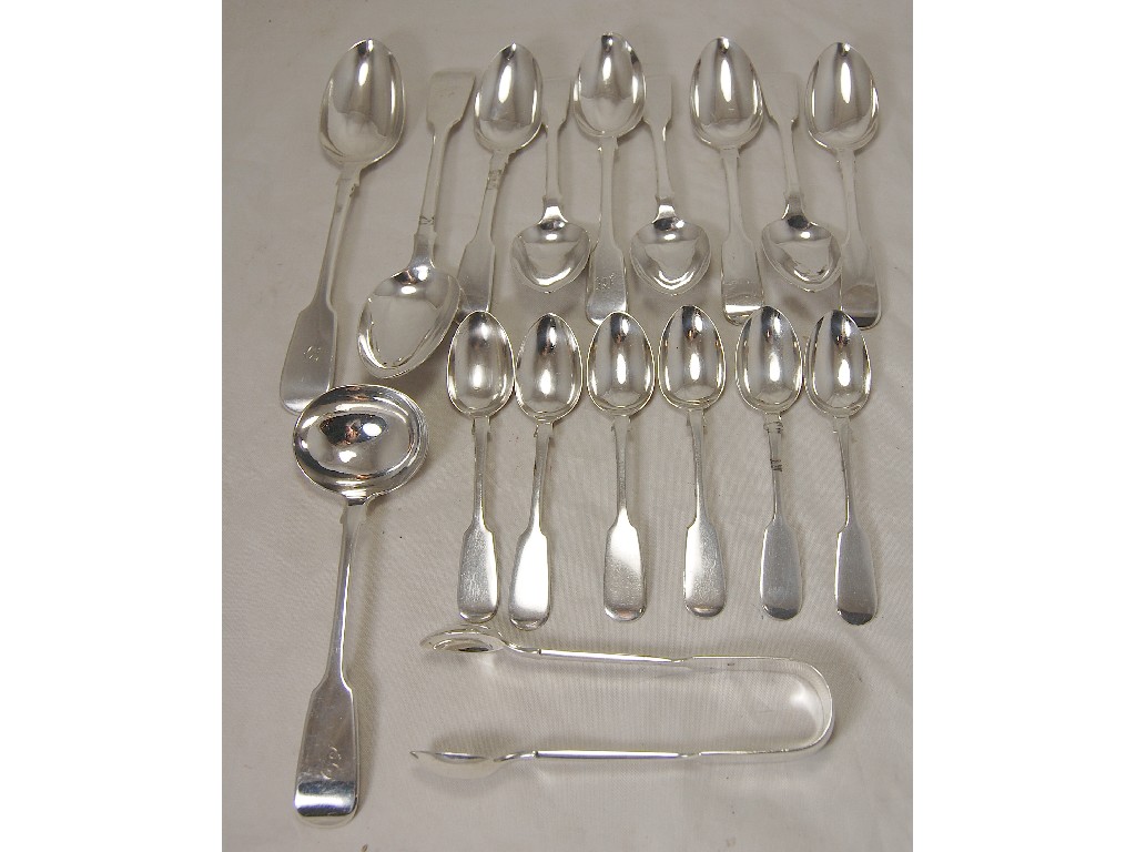 Appraisal: Quantity of silver fiddle pattern flatware including seven dessert spoons