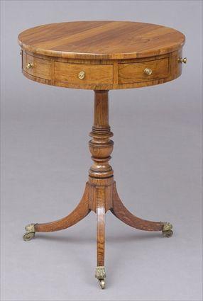 Appraisal: REGENCY ROSEWOOD AND OAK SMALL DRUM-TOP TABLE The circular top