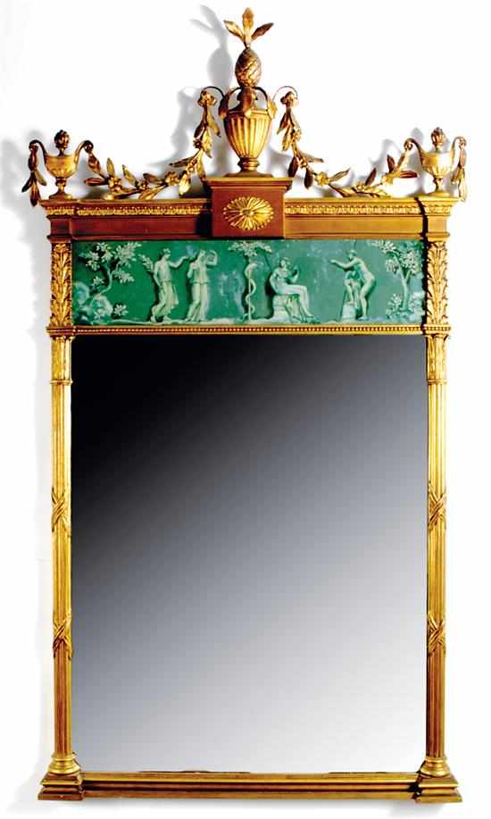 Appraisal: Adam style carved giltwood mirror top mounted with urns and