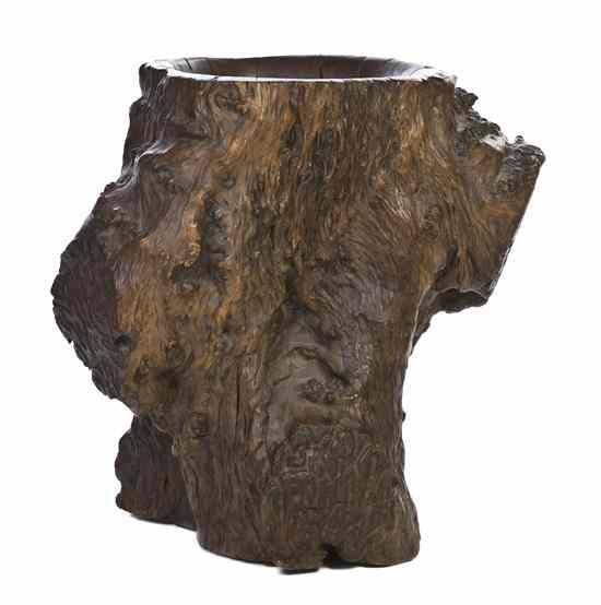 Appraisal: A Large Chinese Rootwood Scroll Pot having naturalistic burls and