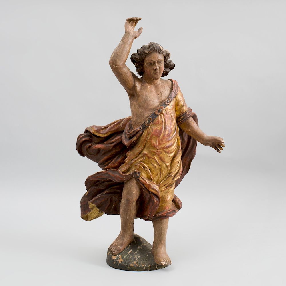 Appraisal: Italian Baroque Carved Painted and Parcel-Gilt Figure of a Male