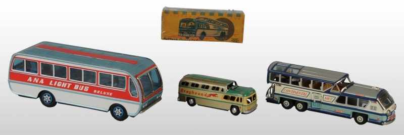 Appraisal: Lot of Tin Litho Bus Toys Description Japanese Working Includes