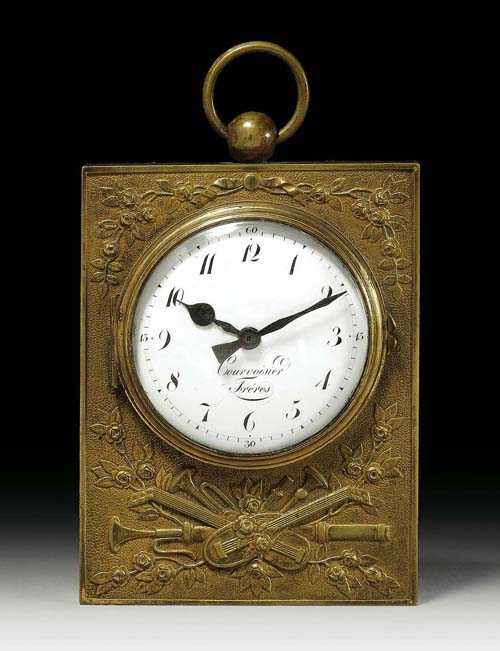 Appraisal: BRONZE TRAVEL CLOCK so-called Karossenuhr Restauration the dial signed COURVOISIER