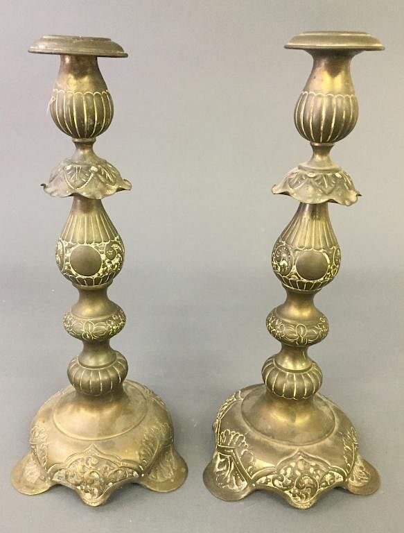 Appraisal: Pair of Spanish Silver Candlesticks Pair of Spanish silver candlesticks