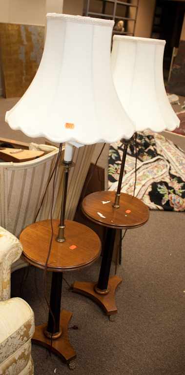 Appraisal: Pair of maple lamp tables with shades Estimate - No