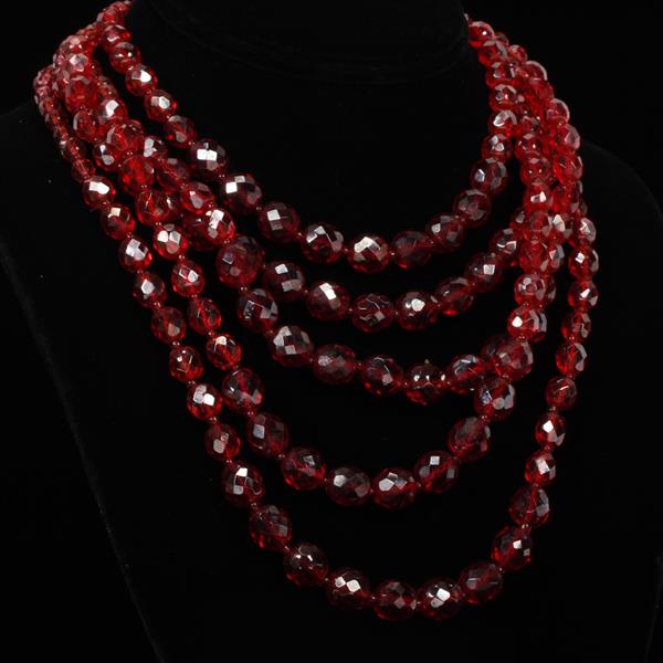 Appraisal: Art Deco multi-strand red faceted beaded crystal necklace with rhinestone