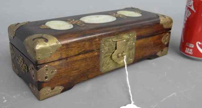 Appraisal: Asian jewelry box with white jade '' W