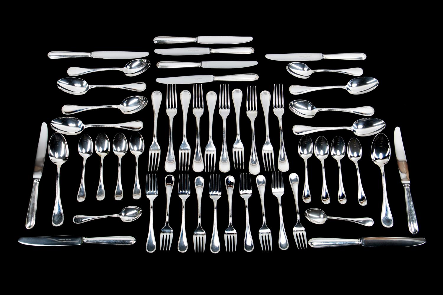 Appraisal: PC CHRISTOFLE PERLES STERLING SILVER FLATWARE pieces Christofle French Perles