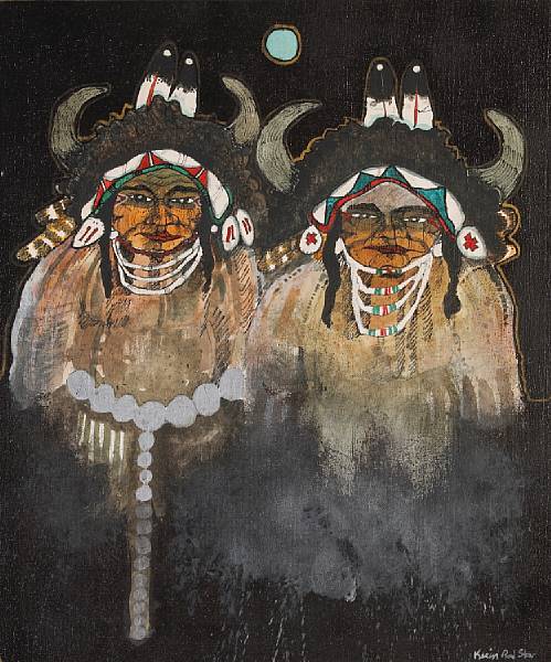 Appraisal: Property of various owners Crow Indian Braves mixed media on