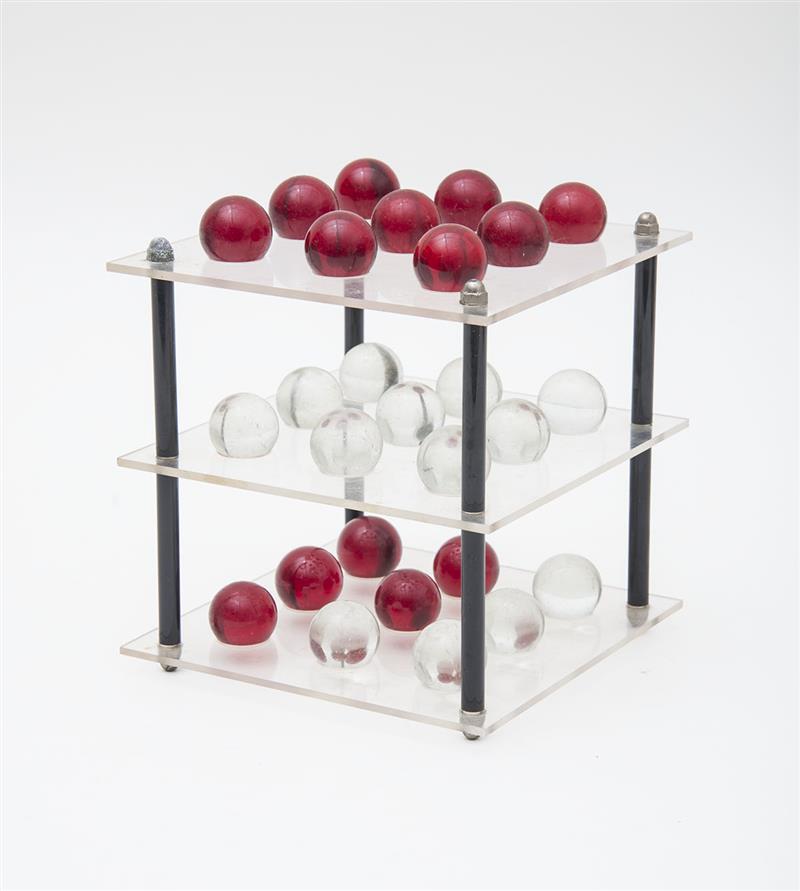 Appraisal: TH CENTURY SCHOOL UNTITLED Three-tiered lucite structure with twenty-eight clear