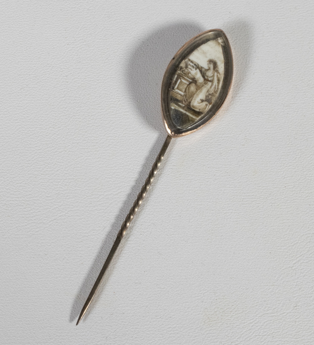 Appraisal: MEMORIAL STICK PIN K Gold Mounted Miniature Painted on Ivory