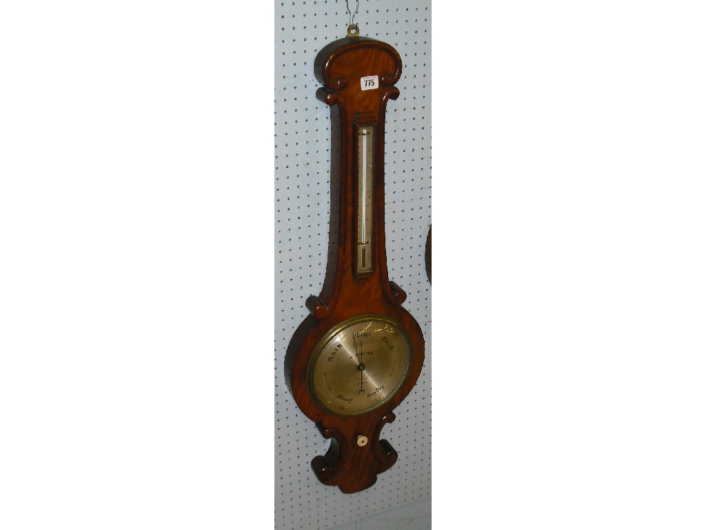 Appraisal: Mahogany wheel barometer thermometer the silvered dial signed H Hughes