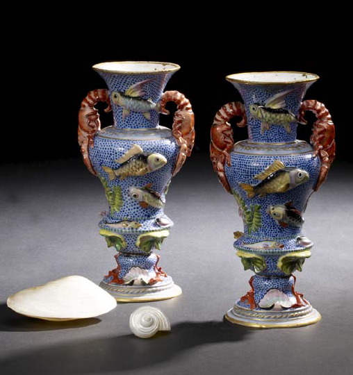 Appraisal: Pair of French Elaborately Polychromed Porcelain Two Handled Garniture Vases