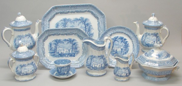 Appraisal: Blue and white set consists of dinner plates and lunch