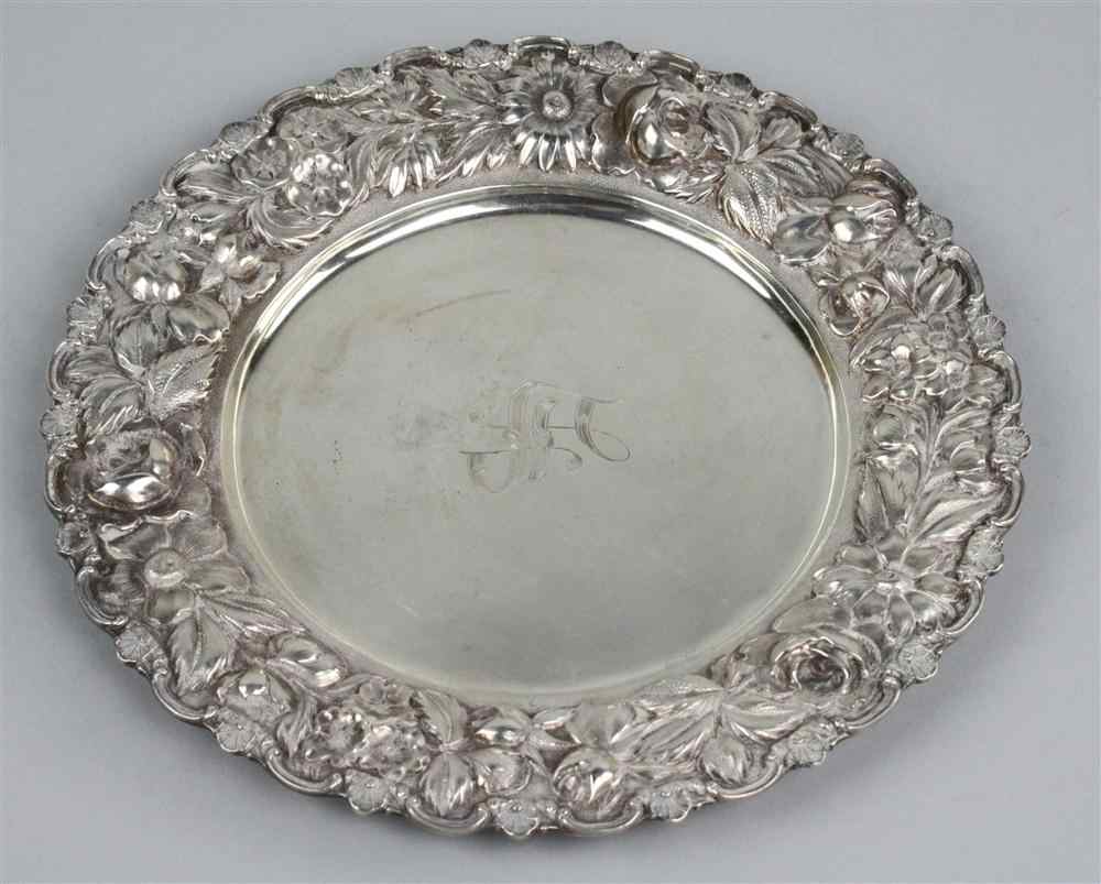 Appraisal: STIEFF STERLING ''ROSE'' PATTERN SALVER marked ''Stieff Sterling'' with repousse