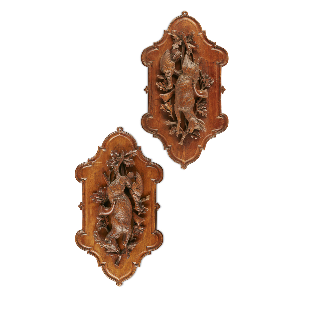 Appraisal: PAIR OF BLACK FOREST CARVED TROPHY PANELS LATE TH EARLY