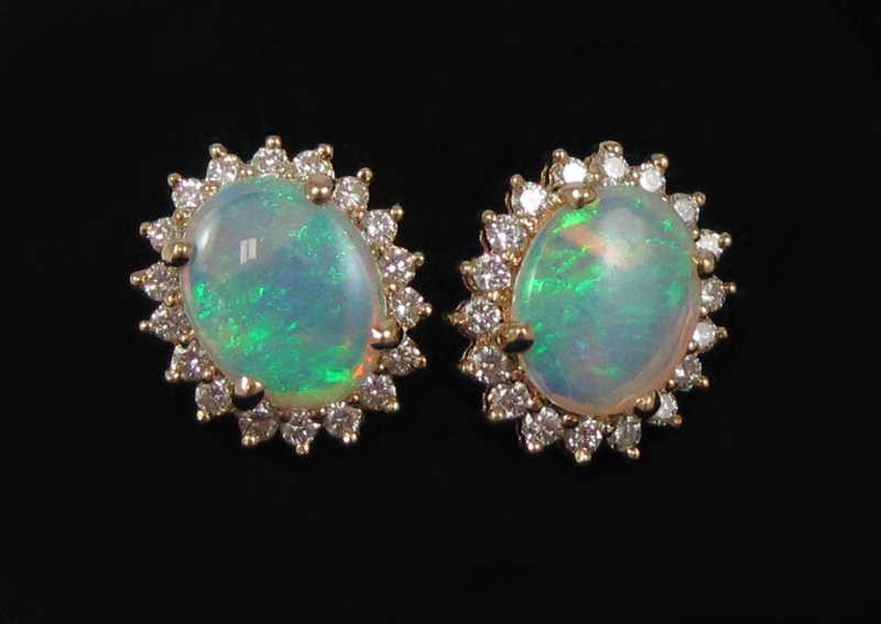 Appraisal: PAIR OF OPAL AND DIAMOND EARRINGS each k yellow gold