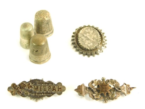 Appraisal: Three Victorian bar brooches comprising a Mizpah brooch cm wide