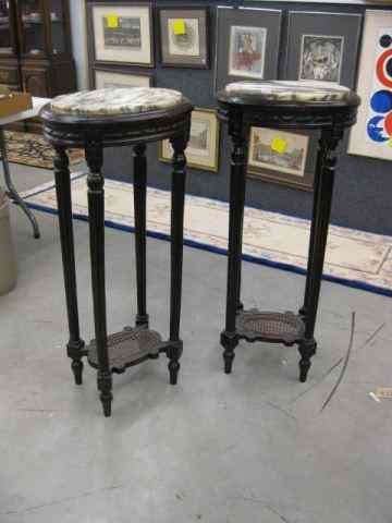 Appraisal: Pair of French Marble top Plant Stands carved lower caned