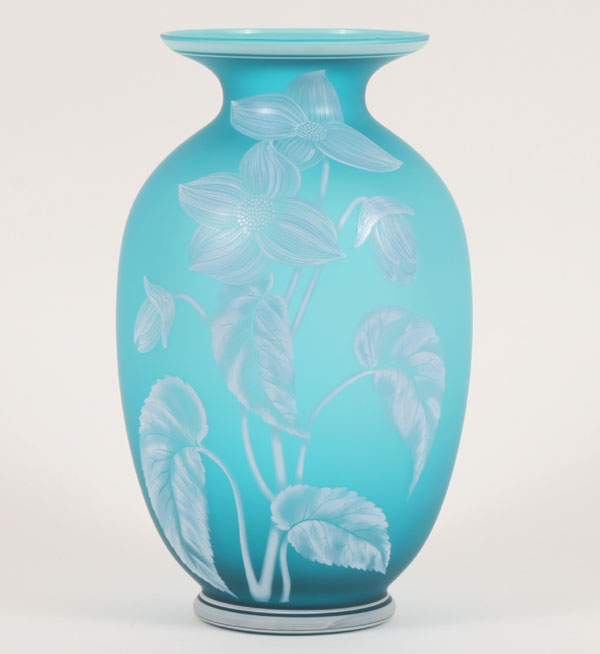 Appraisal: Fenton hand painted English azure satin flower and butterfly vase