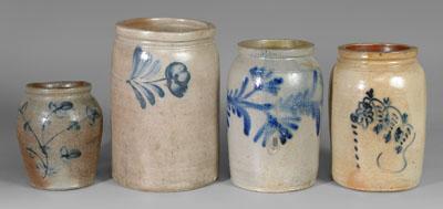 Appraisal: Four stoneware jars all with blue decoration one with floral