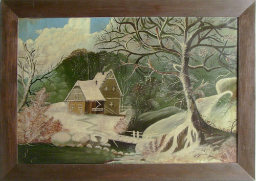 Appraisal: Oil on canvas winter landscape late th c x