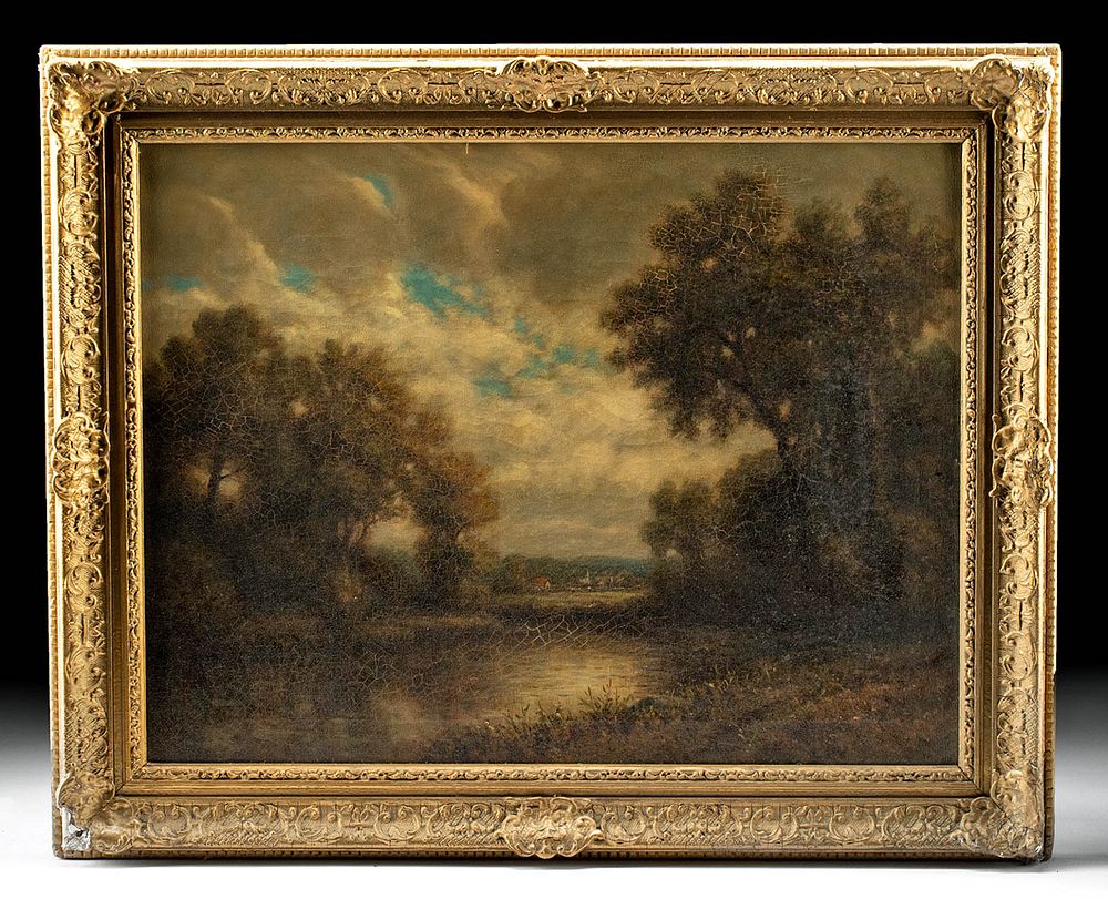 Appraisal: Framed th C George Fields Painting - Distant Hamlet George