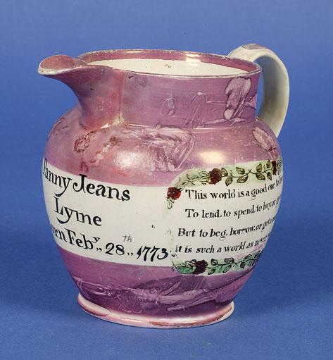 Appraisal: LOCAL A LUSTRE MOTTO JUG of shouldered ovoid form with